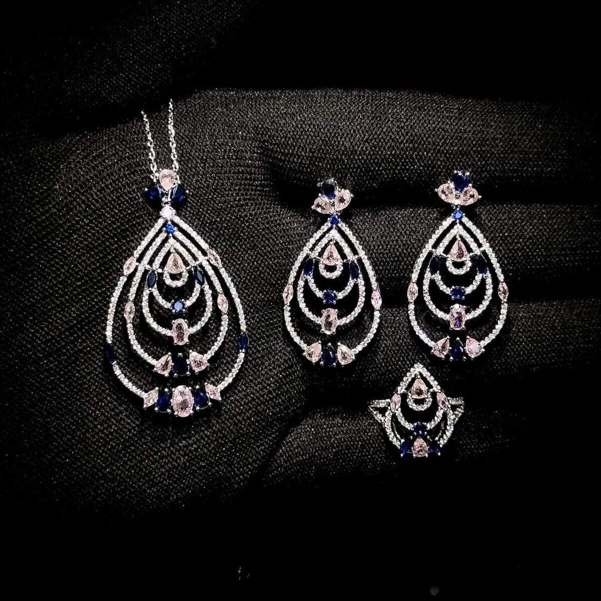 Omnia Mira Pink & Blue Set Accessories in High Quality Zircon Stone - OMNIASTORES UAE
