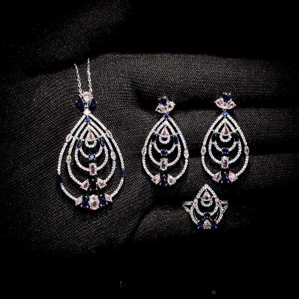 Omnia Mira Pink & Blue Set Accessories in High Quality Zircon Stone - OMNIASTORES UAE