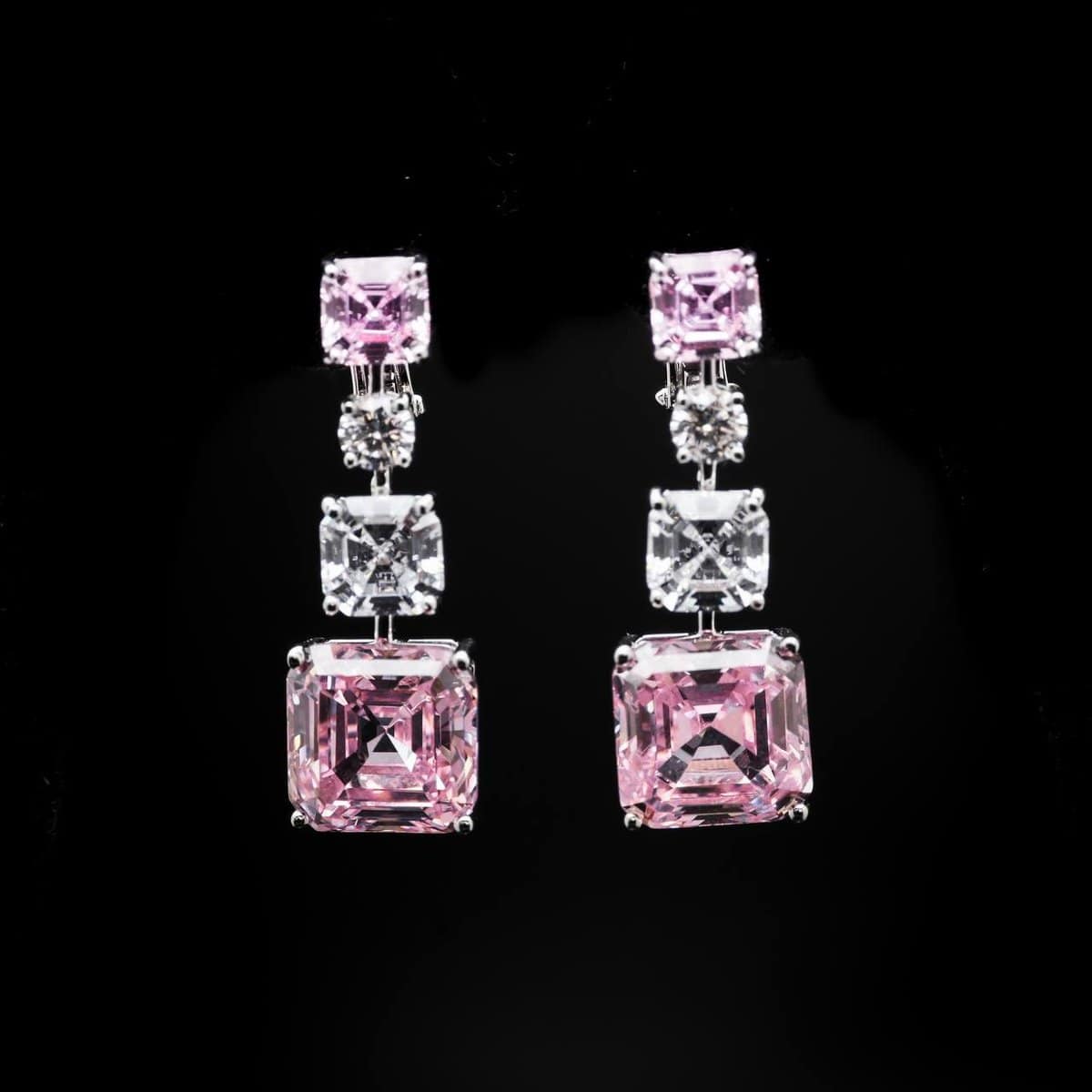 Omnia Abriyah Pink Asscher Cut Drop Earrings in 925 Silver with High Quality Simulated Diamonds - OMNIASTORES UAE