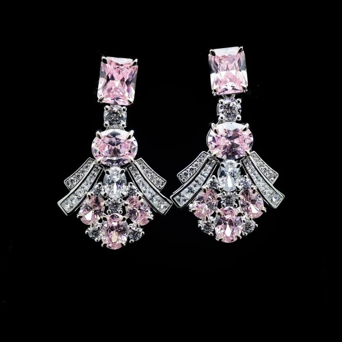Omnia Karina Pink Mixed-Cut Drop Earrings in 92.5 Silver with High Quality Simulated Diamonds - OMNIASTORES UAE