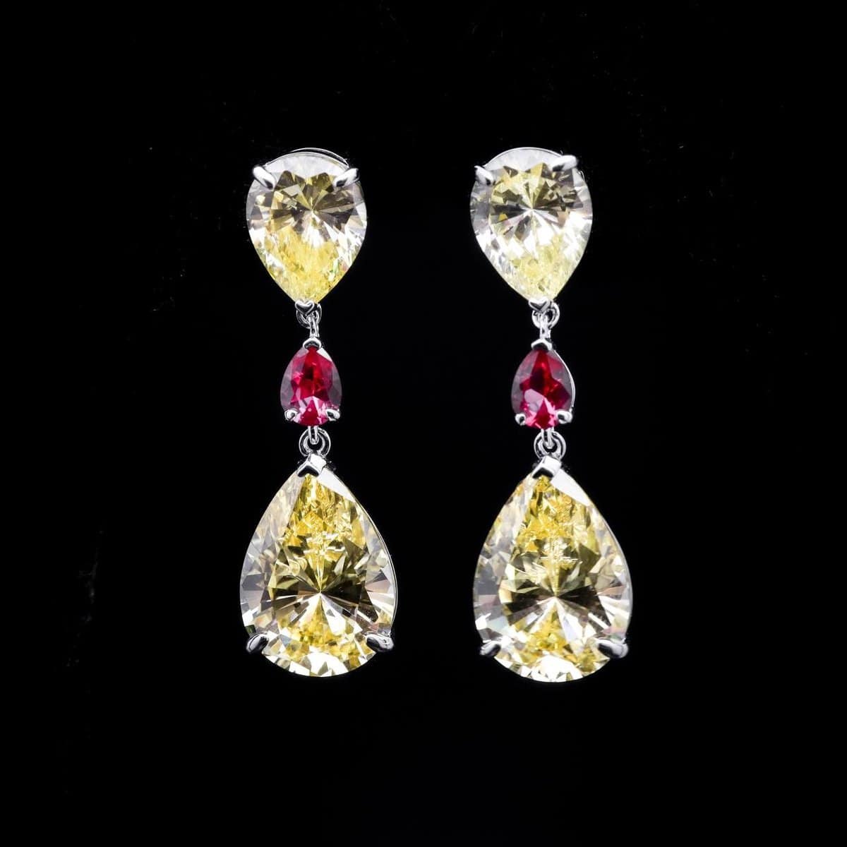 Omnia Alina Yellow and Red Teardrop Earrings in 92.5 Silver with High Quality Simulated Diamonds - OMNIASTORES UAE