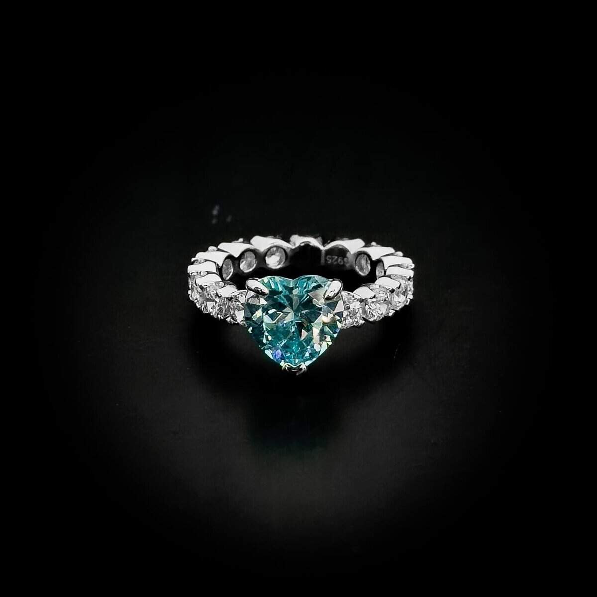 Omnia Sky Blue Heart Ring in 92.5 Silver with High-Quality Simulated Diamonds - OMNIASTORES UAE