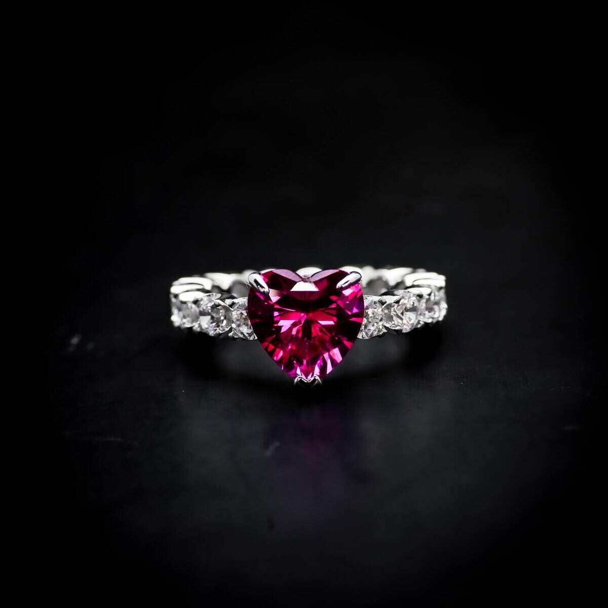 Omnia Ruby Heart Ring in 92.5 Silver with High-Quality Simulated Diamonds - OMNIASTORES UAE