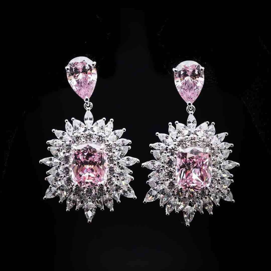 Omnia Thalia Pink Cushion Drop Earrings in 92.5 Silver with High-Quality Simulated Diamonds - OMNIASTORES UAE