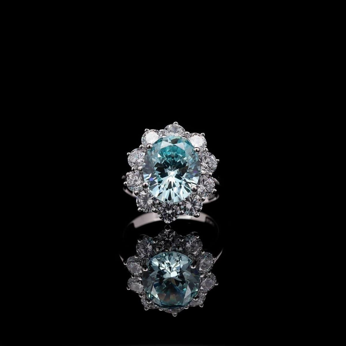 Omnia Elara Sky blue Oval Ring in 92.5 Silver with High-Quality Simulated Diamonds - OMNIASTORES UAE