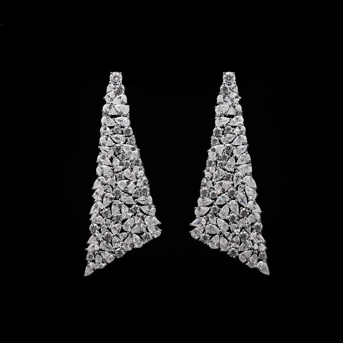 Omnia Jana Pure White Triangle Drop Earrings in 92.5 Silver with High-Quality Simulated Diamonds - OMNIASTORES UAE