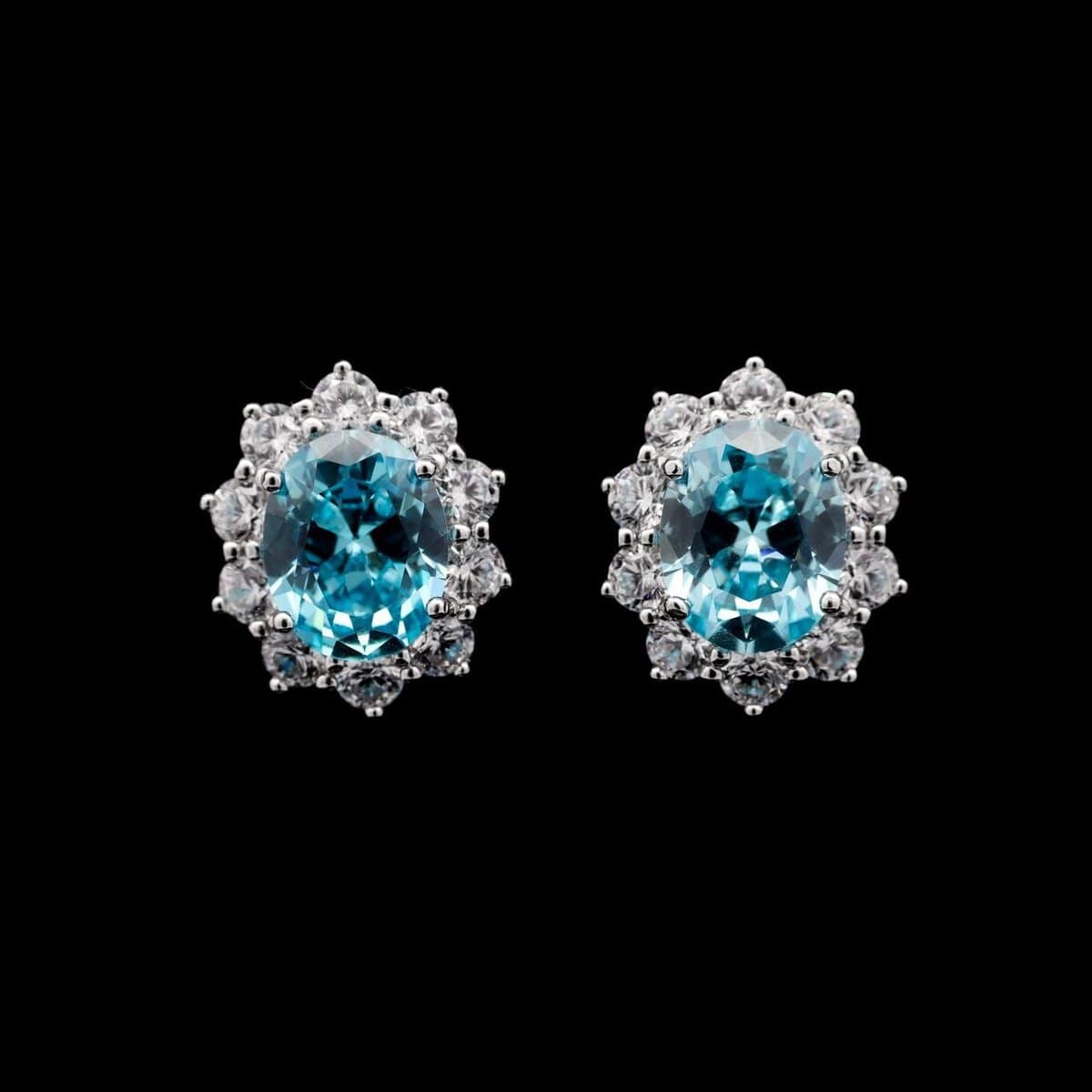 Omnia Elara Sky Blue Oval Stud Earrings in 92.5 Silver with High-Quality Simulated Diamonds - OMNIASTORES UAE