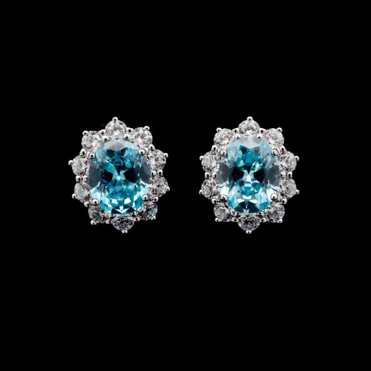 Omnia Elara Sky Blue Oval Stud Earrings in 92.5 Silver with High-Quality Simulated Diamonds - OMNIASTORES UAE