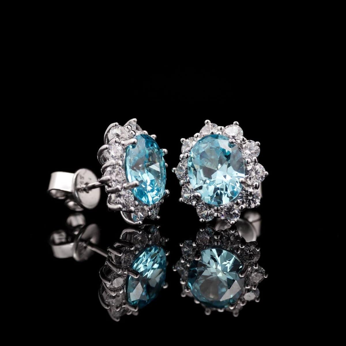Omnia Elara Sky Blue Oval Stud Earrings in 92.5 Silver with High-Quality Simulated Diamonds - OMNIASTORES UAE
