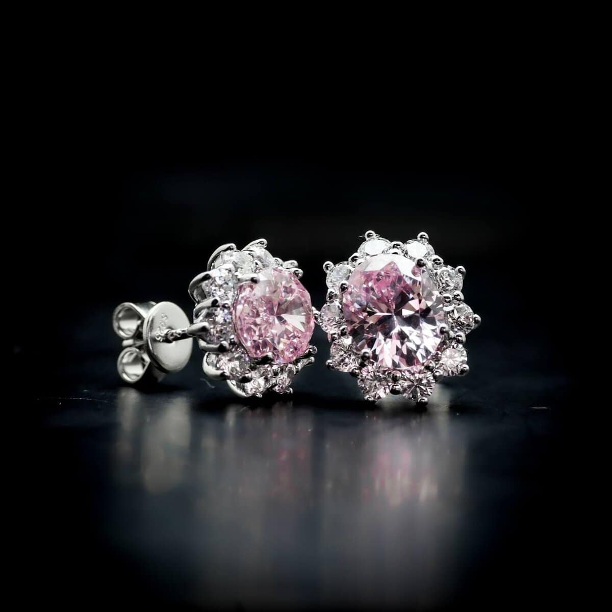 Omnia Elara Pink Oval Stud Earrings in 92.5 Silver with High-Quality Simulated Diamonds - OMNIASTORES UAE
