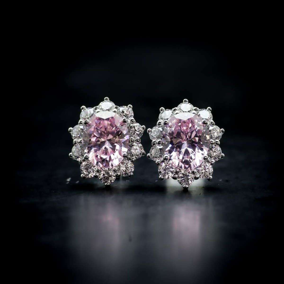 Omnia Elara Pink Oval Stud Earrings in 92.5 Silver with High-Quality Simulated Diamonds - OMNIASTORES UAE
