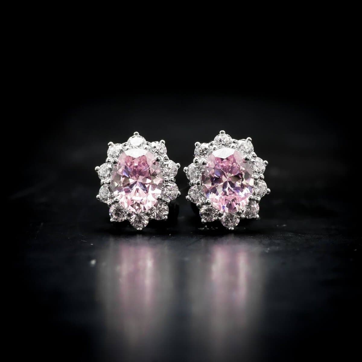 Omnia Elara Pink Oval Stud Earrings in 92.5 Silver with High-Quality Simulated Diamonds - OMNIASTORES UAE