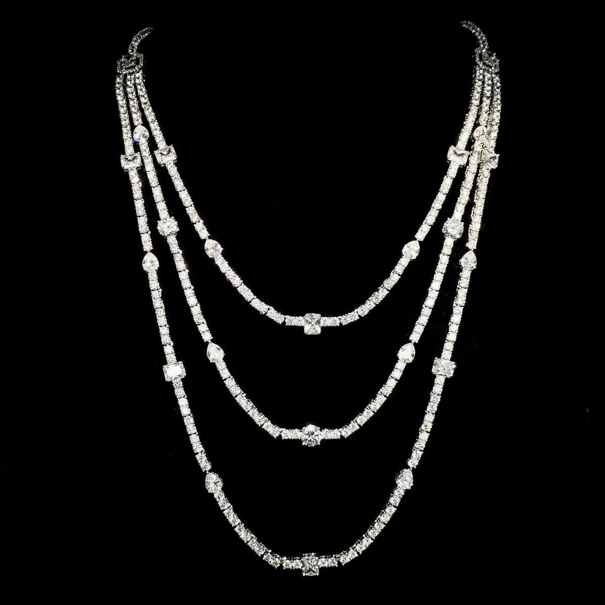 Omnia Layara White Long Chain Full Set with Triple-Layer Necklace in High-Quality Zircon Stone Rhodium Plated - OMNIASTORES UAE