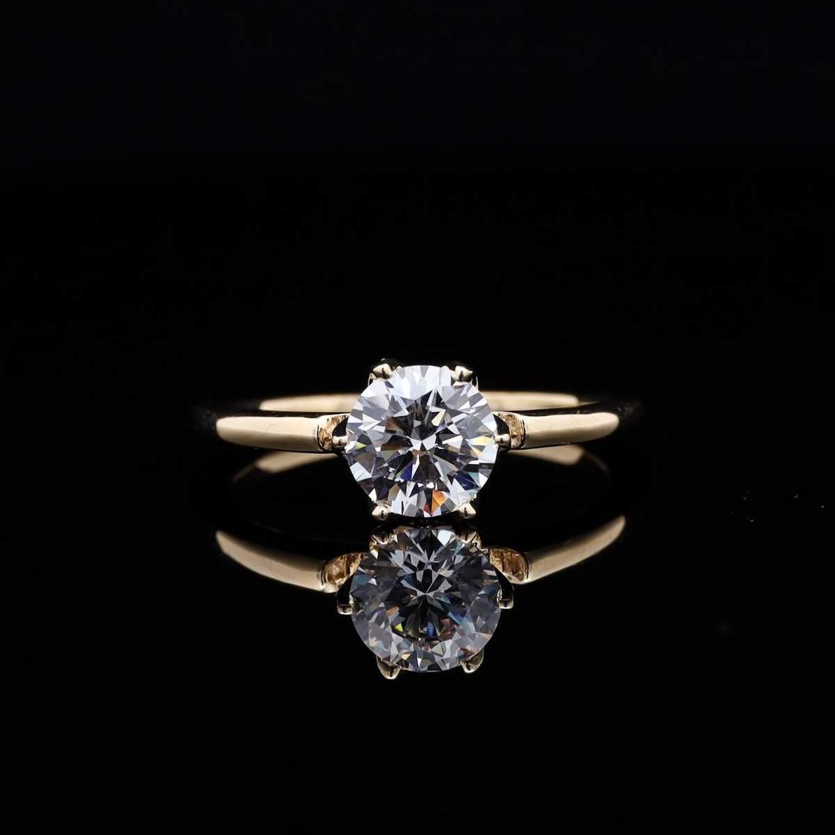 Omnia Lina Golden Solitaire Ring in 92.5 Silver with High-Quality Simulated Diamonds and Sleek Minimalist Design - OMNIASTORES UAE