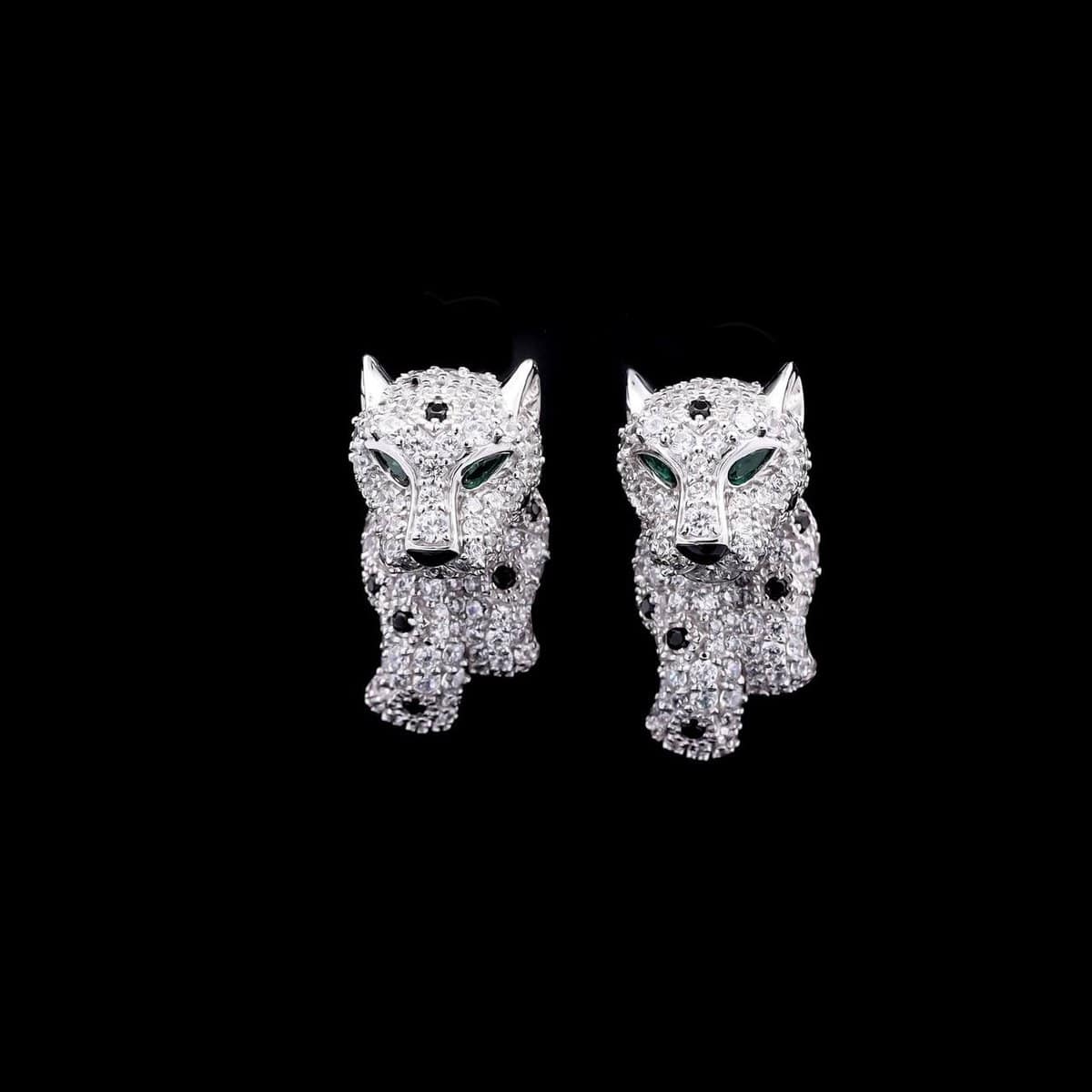 Omnia Salma Panther Design Earrings with Emerald Accents in 92.5 Silver and High-Quality Simulated Diamonds - OMNIASTORES UAE
