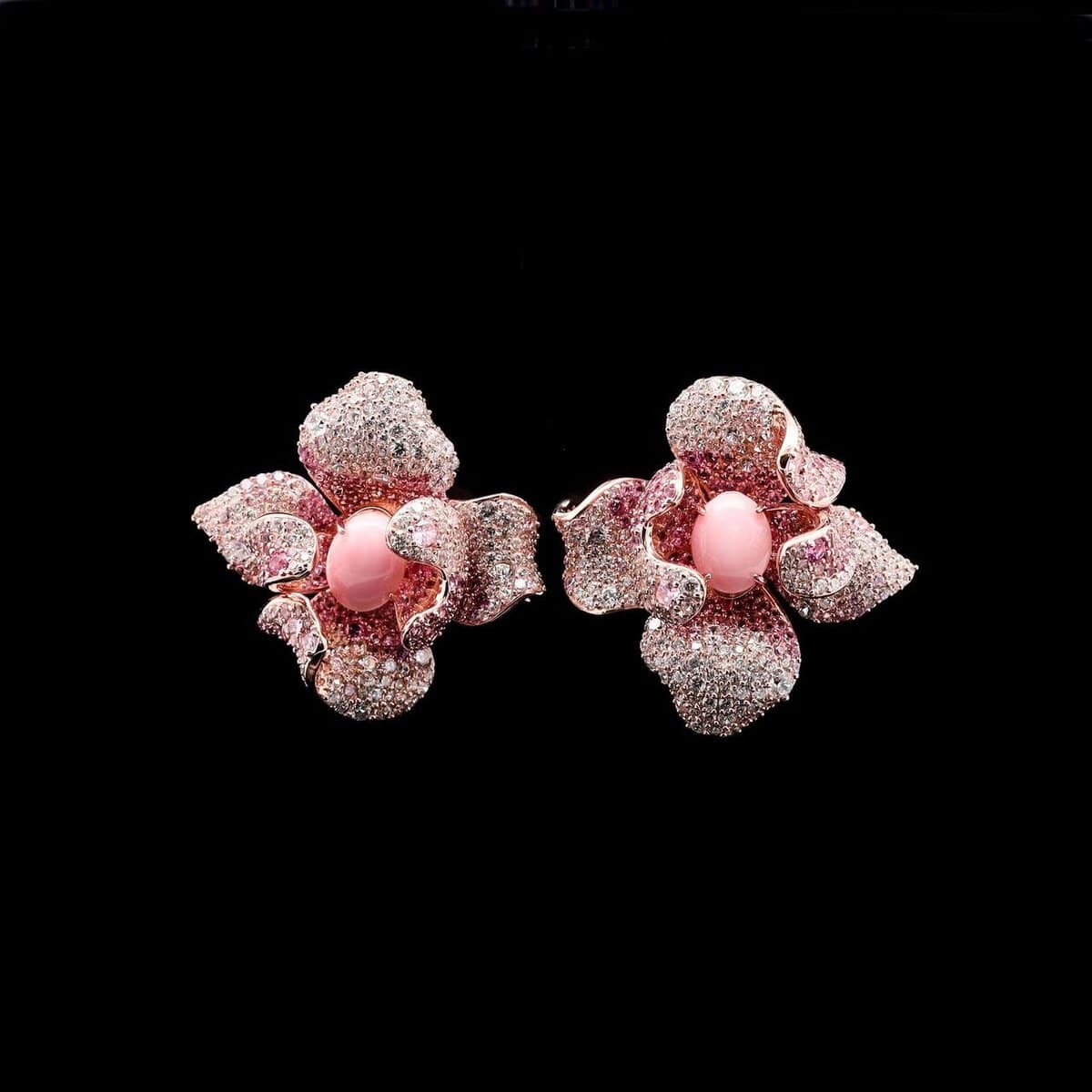 Omnia Pink Orchid Earrings in 92.5 Silver with High Quality Simulated Diamonds and Pink Stone Center - OMNIASTORES UAE