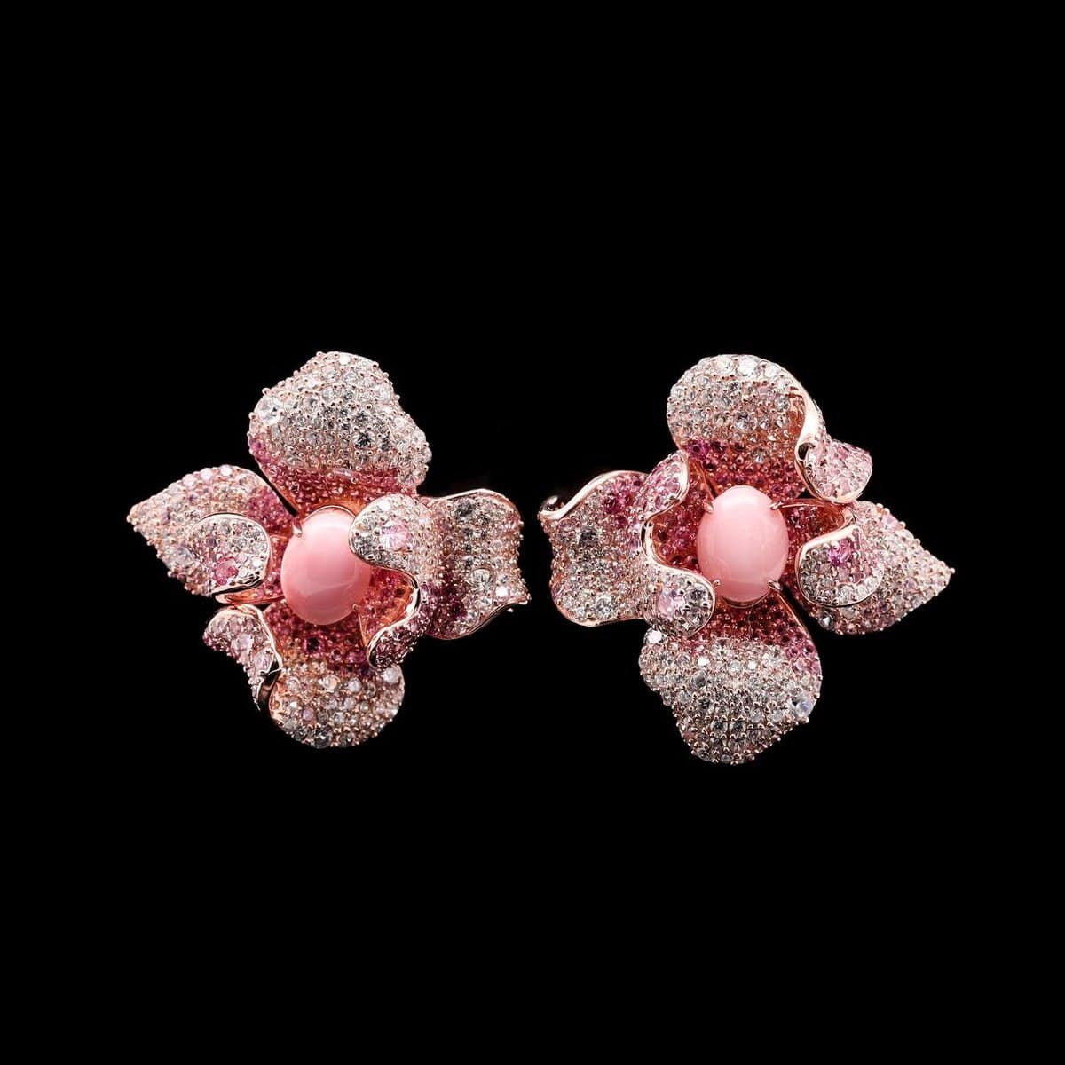 Omnia Pink Orchid Earrings in 92.5 Silver with High Quality Simulated Diamonds and Pink Stone Center - OMNIASTORES UAE