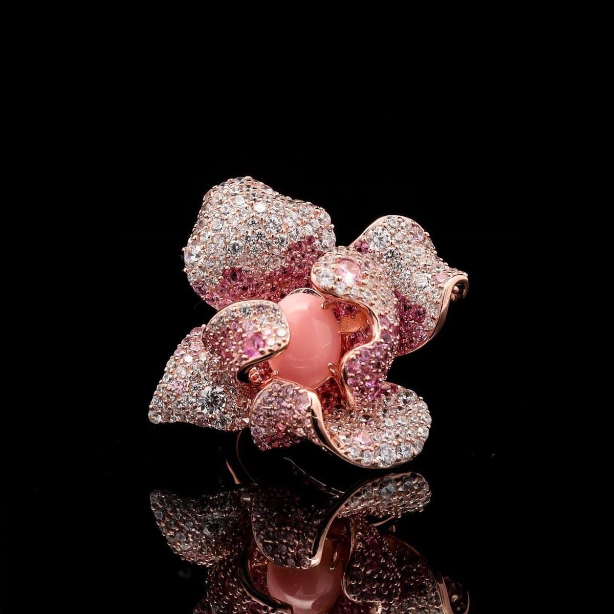 Omnia Pink Orchid Ring in 92.5 Silver with High Quality Simulated Diamonds and Pink Stone Center - OMNIASTORES UAE