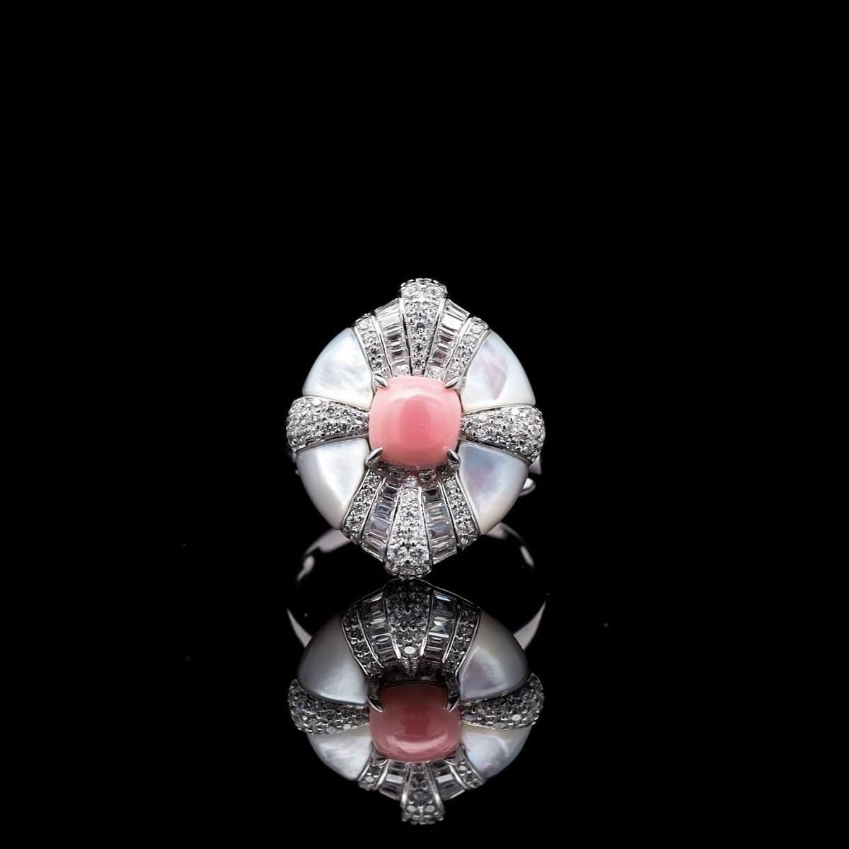 Omnia Pink Coral Ring in 925 Silver with High Quality Simulated Diamonds - OMNIASTORES UAE