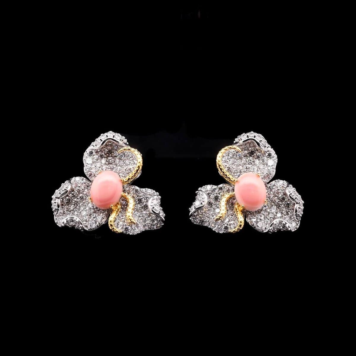 Omnia Coral Orchid Earrings in 92.5 Silver with High Quality Simulated Diamonds and Gold Accents - OMNIASTORES UAE