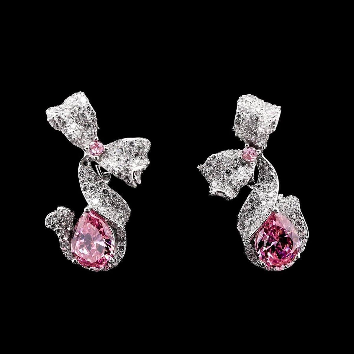 Omnia Pink Ribbon Earrings in 92.5 Silver with High Quality Simulated Diamonds - OMNIASTORES UAE