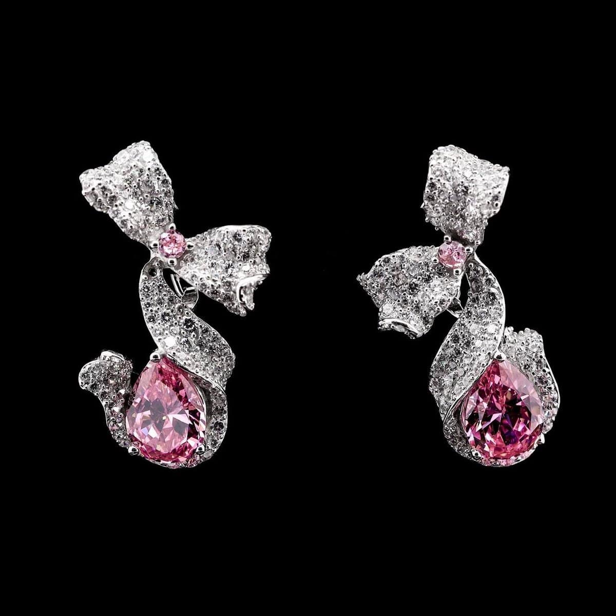 Omnia Pink Ribbon Earrings in 92.5 Silver with High Quality Simulated Diamonds - OMNIASTORES UAE
