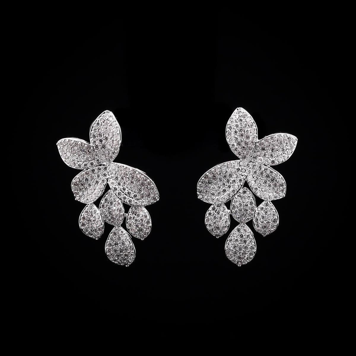 Omnia White Floral Drop Earrings with High-Quality Zircon Stones in Rhodium Plated - OMNIASTORES UAE