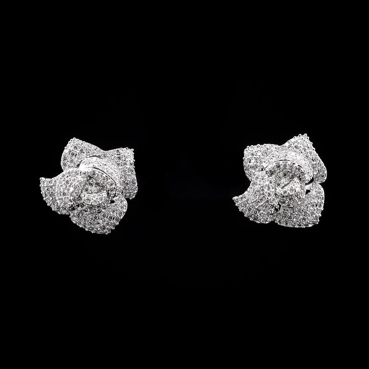 Omnia White Rose Earrings with High-Quality Zircon Stones in Rhodium Plated - OMNIASTORES UAE