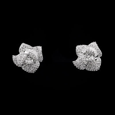 Omnia White Rose Earrings with High-Quality Zircon Stones in Rhodium Plated