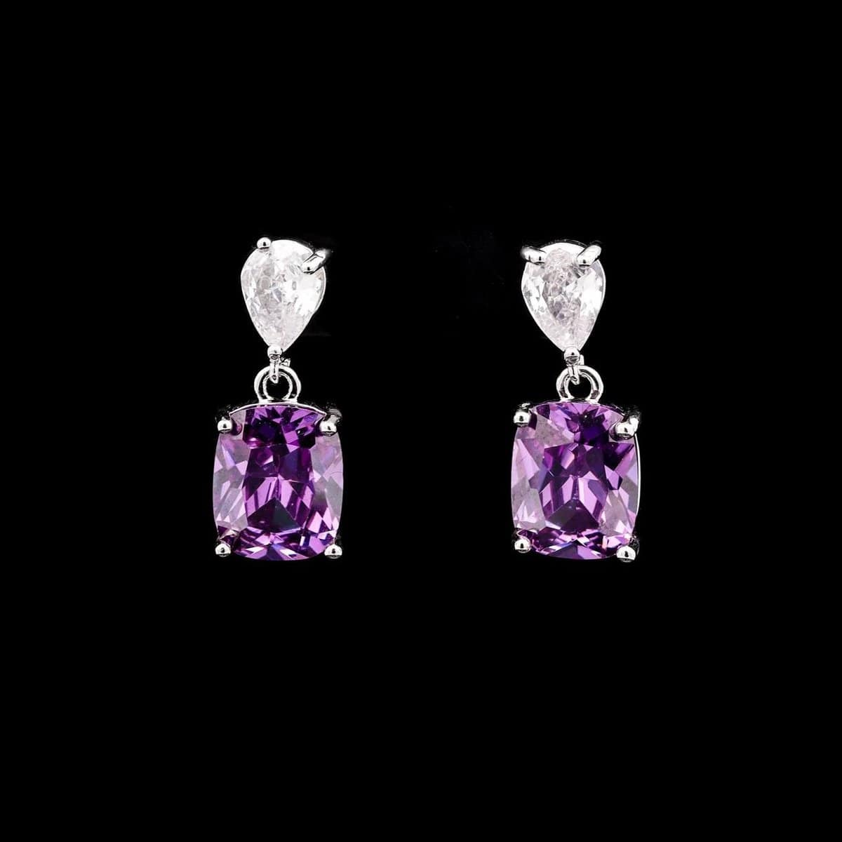 Omnia Rima Drop Earrings in High-Quality Purple and White Zircon Stone in Rhodium Plated with Classic Teardrop Design - OMNIASTORES UAE