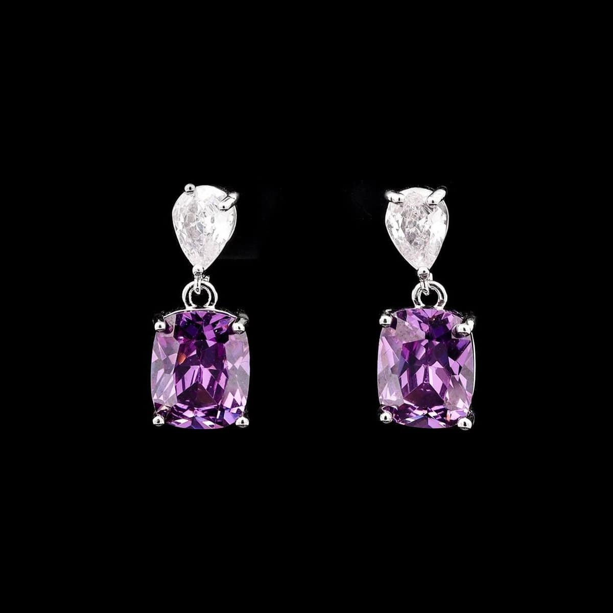 Omnia Rima Drop Earrings in High-Quality Purple and White Zircon Stone in Rhodium Plated with Classic Teardrop Design - OMNIASTORES UAE
