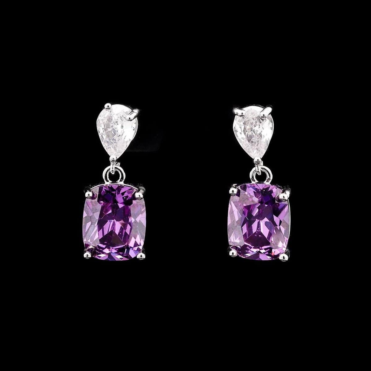 Omnia Rima Drop Earrings in High-Quality Purple and White Zircon Stone in Rhodium Plated with Classic Teardrop Design - OMNIASTORES UAE