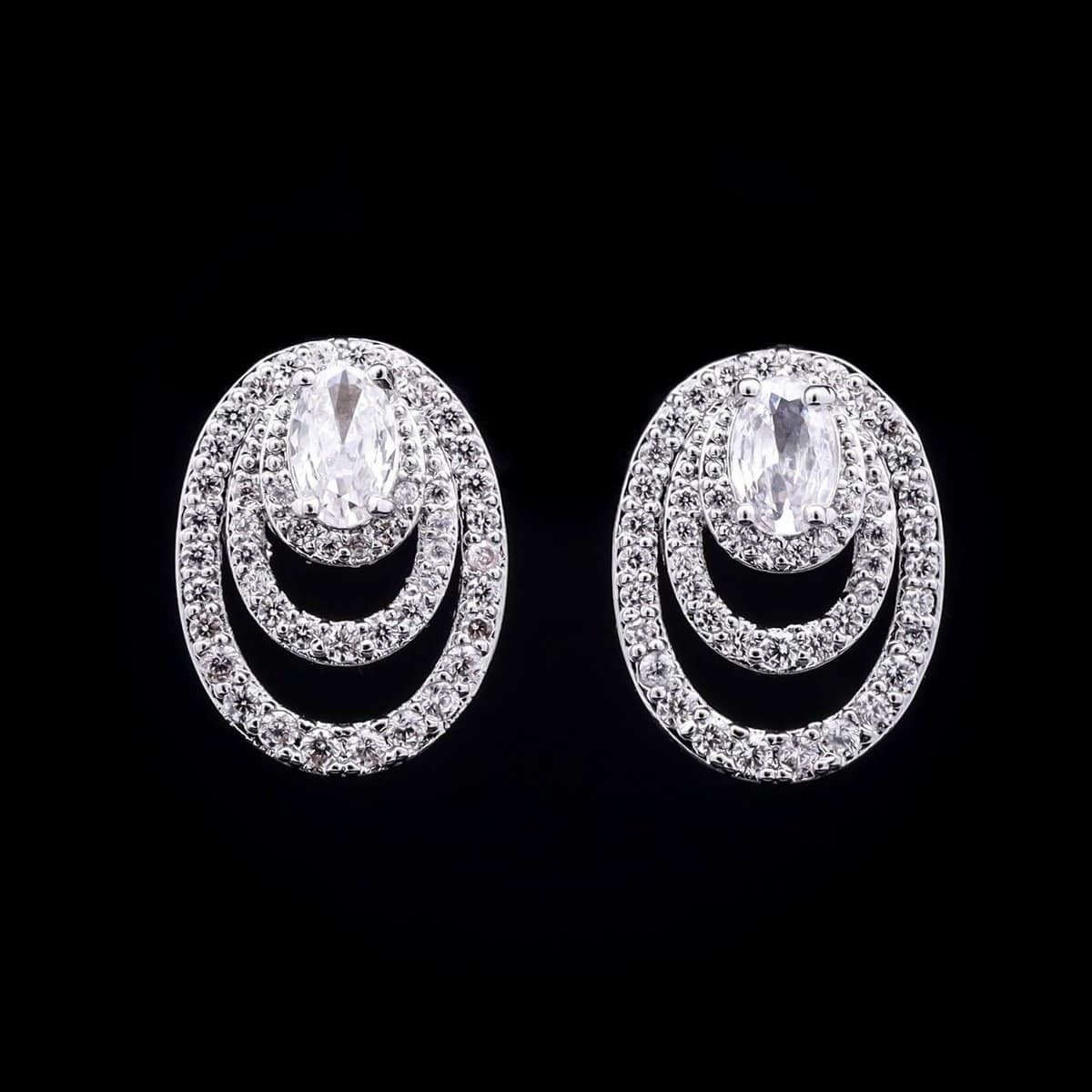 Omnia Ruby Oval White Drop Earrings with Triple Hoop Design in High-Quality Rhodium Plated - OMNIASTORES UAE