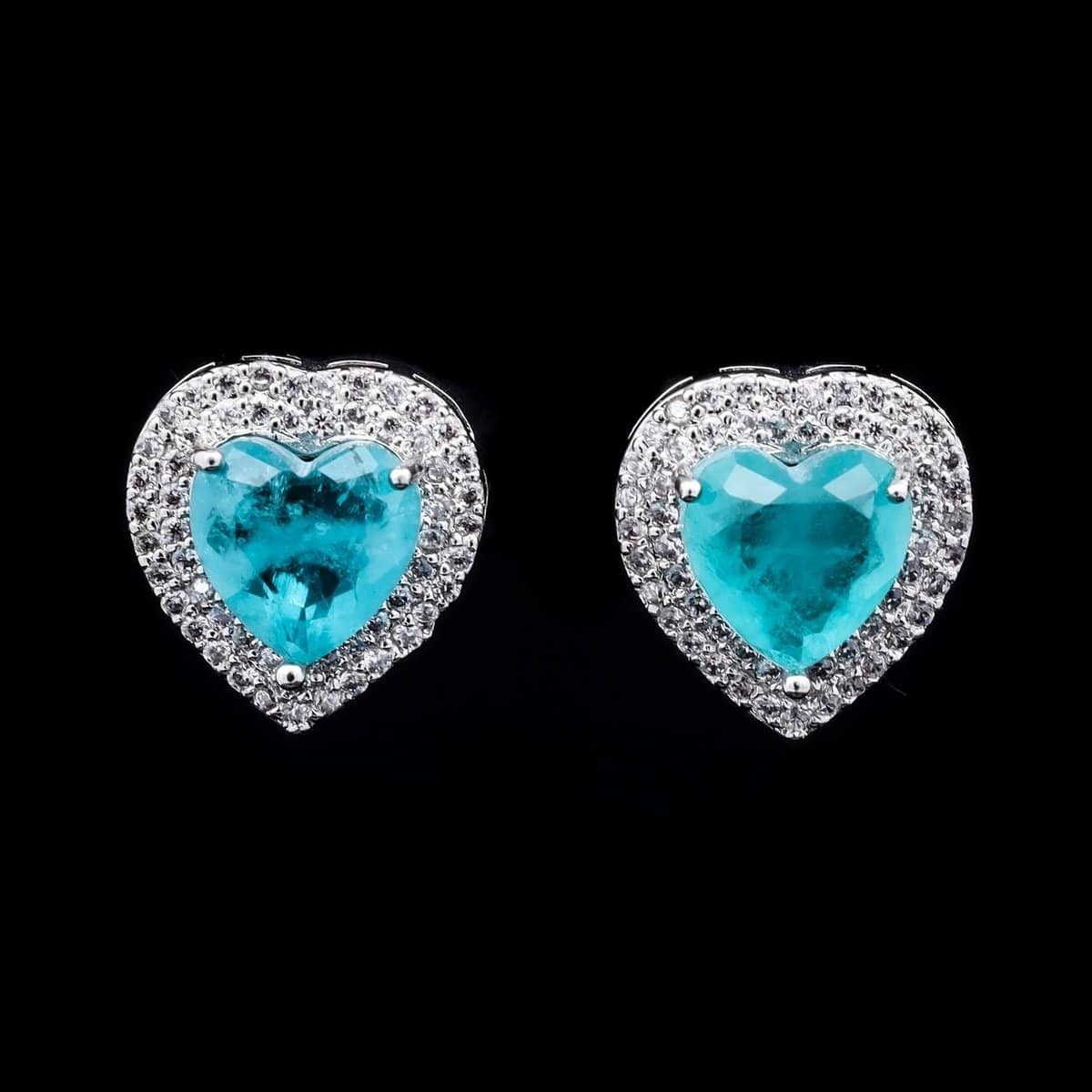 Omnia Serena Turquoise Heart-Shaped Stud Earrings with High-Quality Zircon Stones in Rhodium Plated - OMNIASTORES UAE