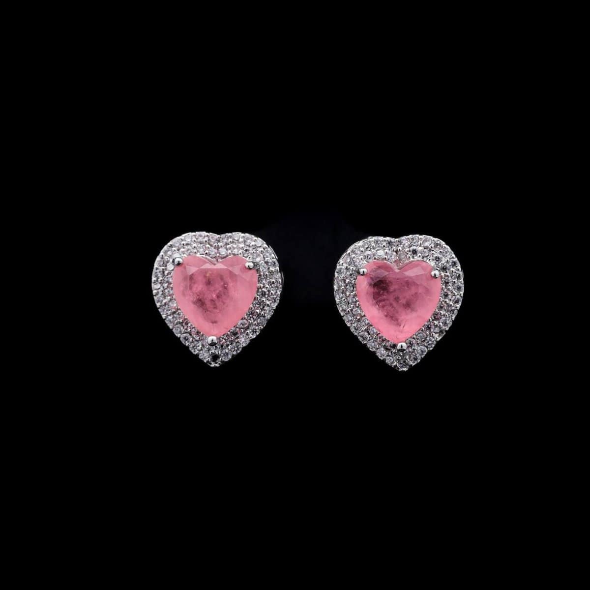 Omnia Serena Pink Heart-Shaped Stud Earrings with High-Quality Zircon Stones in Rhodium Plated - OMNIASTORES UAE