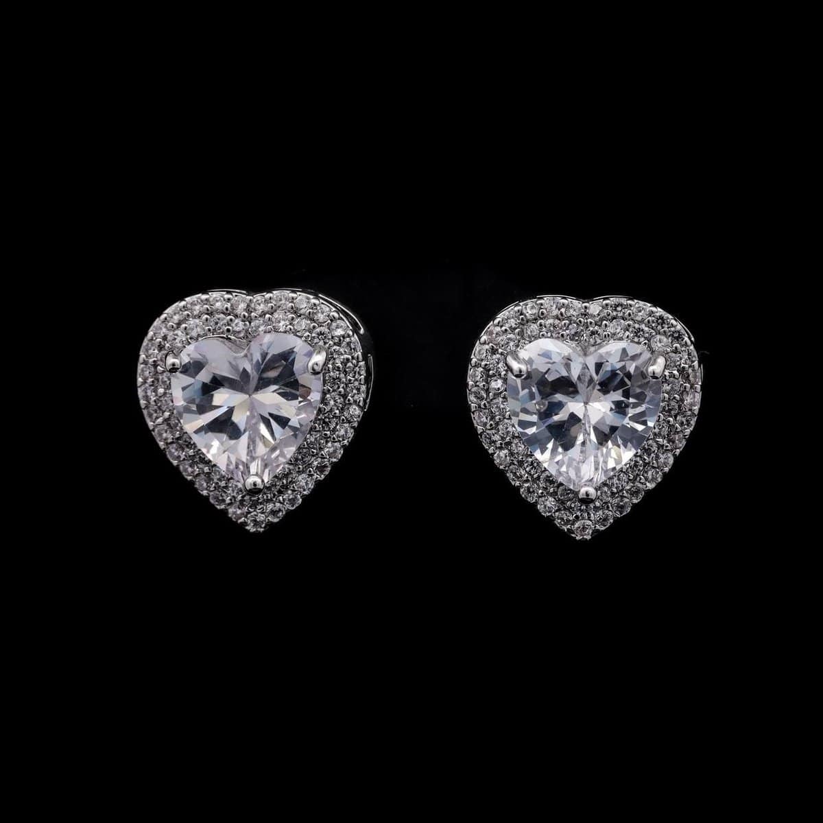 Omnia Serena White Heart-Shaped Stud Earrings with High-Quality Zircon Stones in Rhodium Plated - OMNIASTORES UAE
