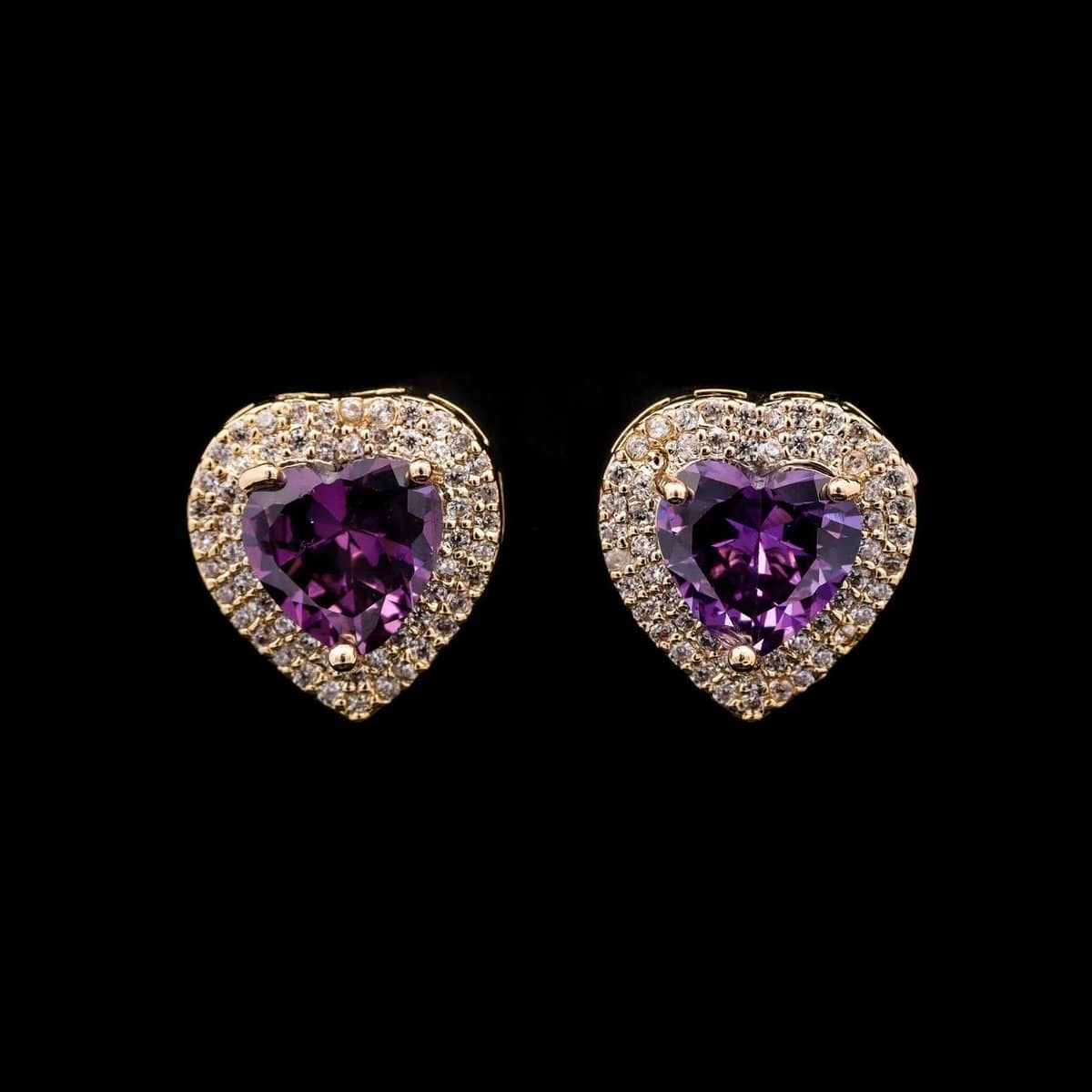 Omnia Serena Purple Heart-Shaped Stud Earrings with High-Quality Zircon Stones in Rhodium Plated - OMNIASTORES UAE