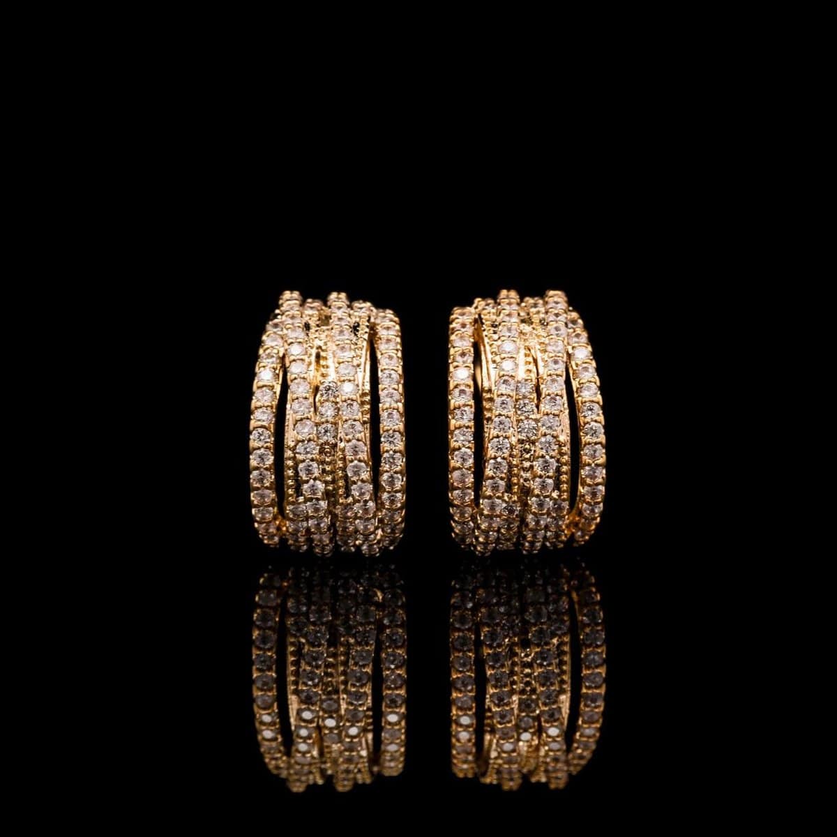 Omnia Zaina Gold Hoop Earrings in High-Quality Yellow Zircon Stone in Rhodium Plated with Multi-Layered Design - OMNIASTORES UAE