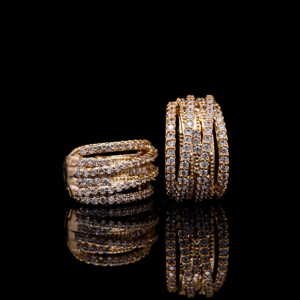 Omnia Zaina Gold Hoop Earrings in High-Quality Yellow Zircon Stone in Rhodium Plated with Multi-Layered Design - OMNIASTORES UAE