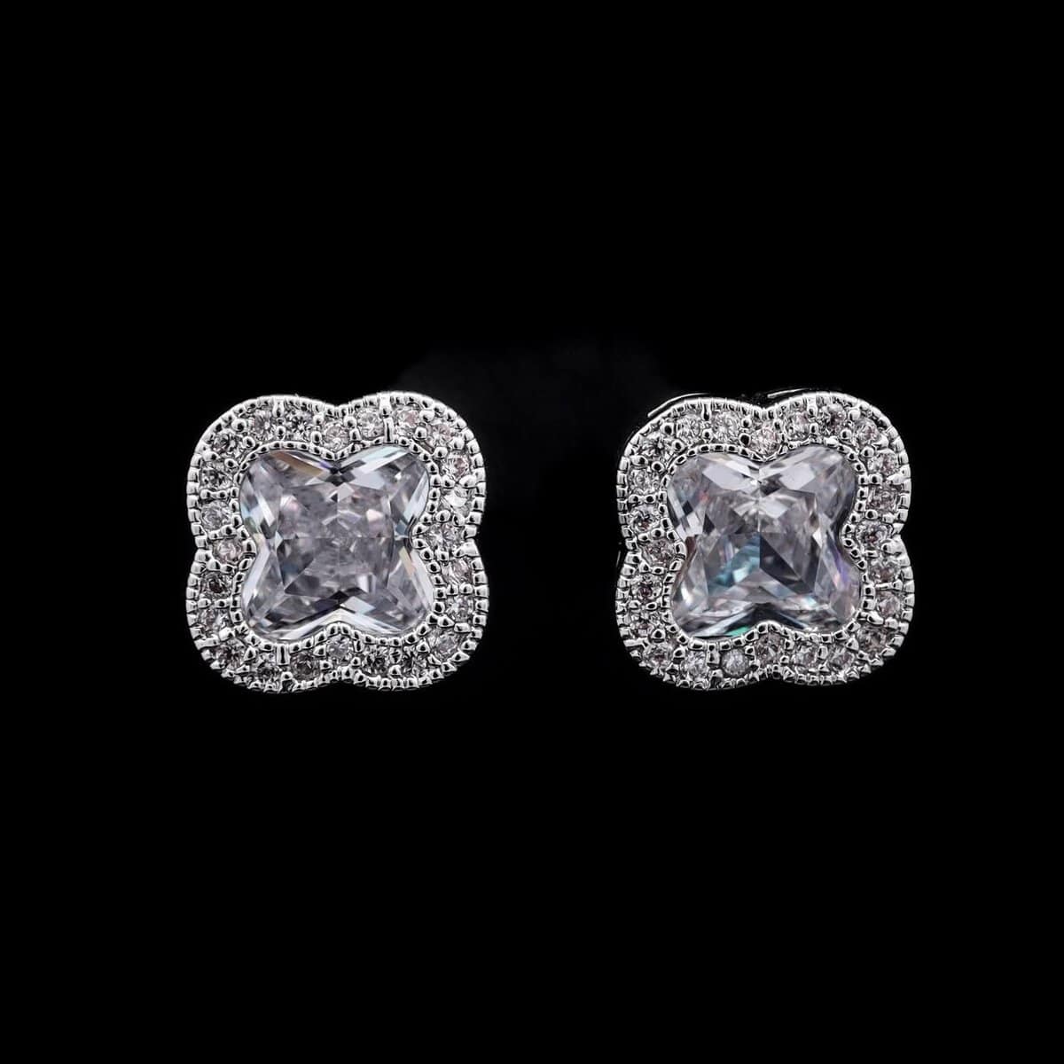 Omnia Abigail White Crystal Stud Earrings in High-Quality Zircon Stone in Rhodium Plated - OMNIASTORES UAE