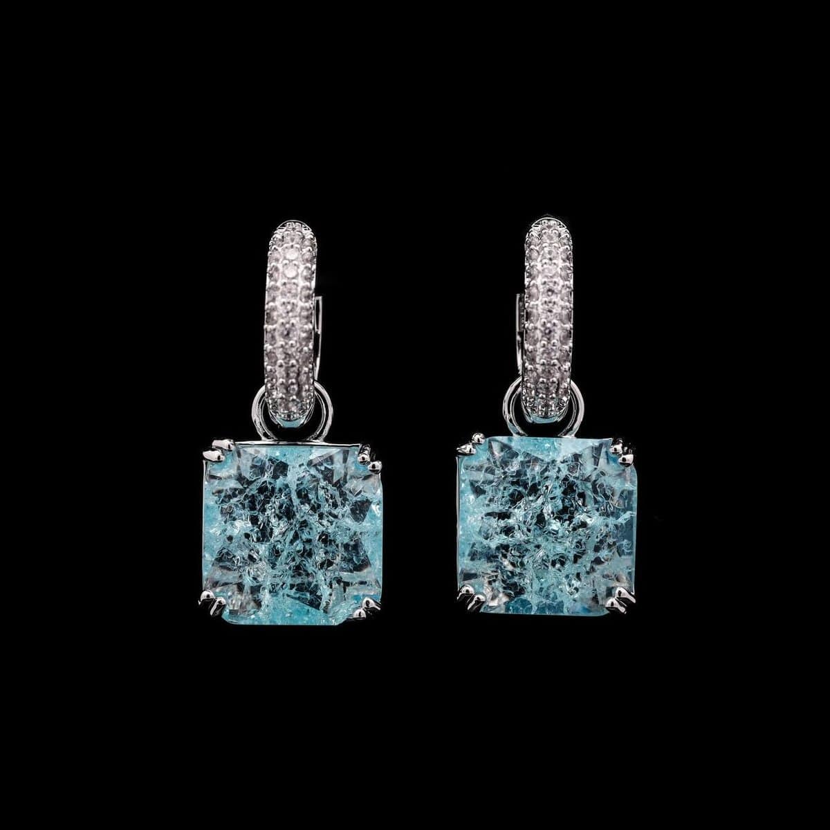 Omnia Helen Cushion Cut Drop Earrings with Sky blue Zircon in High Quality Rhodium Plated - OMNIASTORES UAE