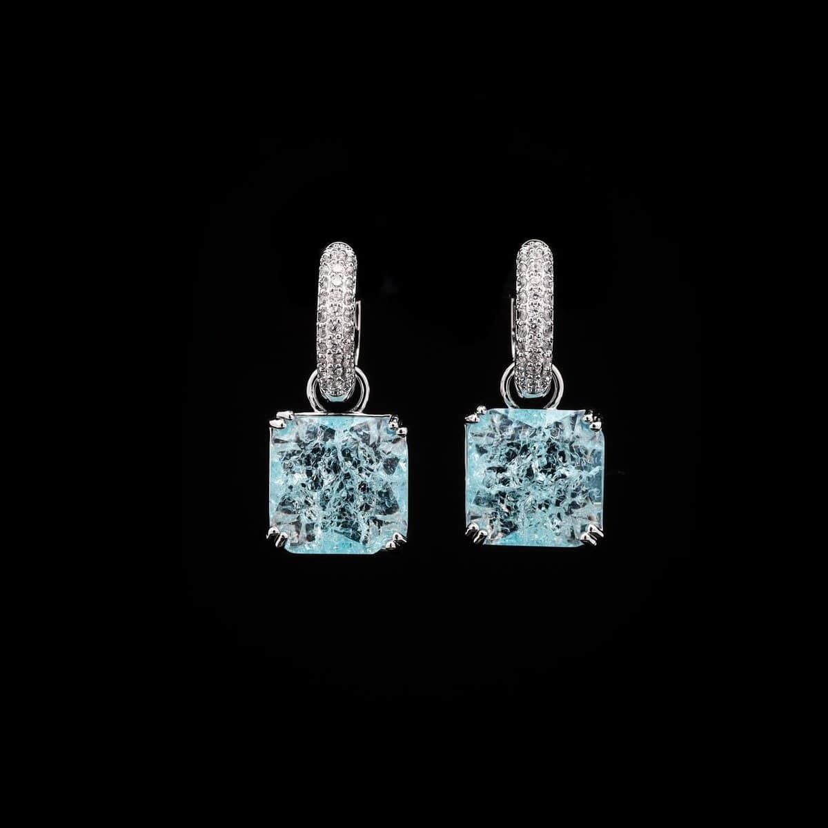 Omnia Helen Cushion Cut Drop Earrings with Sky blue Zircon in High Quality Rhodium Plated - OMNIASTORES UAE