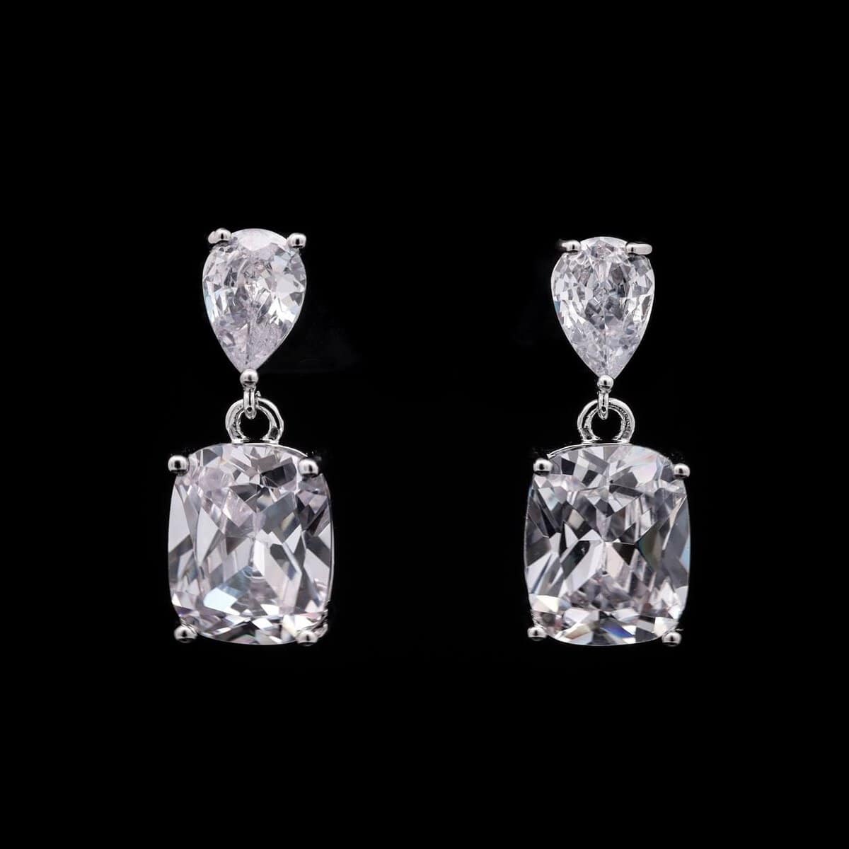 Omnia Rima Drop Earrings in High-Quality White Zircon Stone in Rhodium Plated with Classic Teardrop Design - OMNIASTORES UAE
