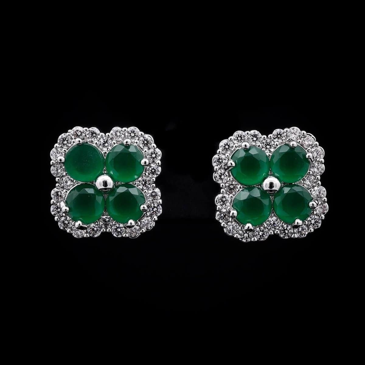 Omnia Abigail Green Crystal Stud Earrings in High-Quality Zircon Stone in Rhodium Plated - OMNIASTORES UAE