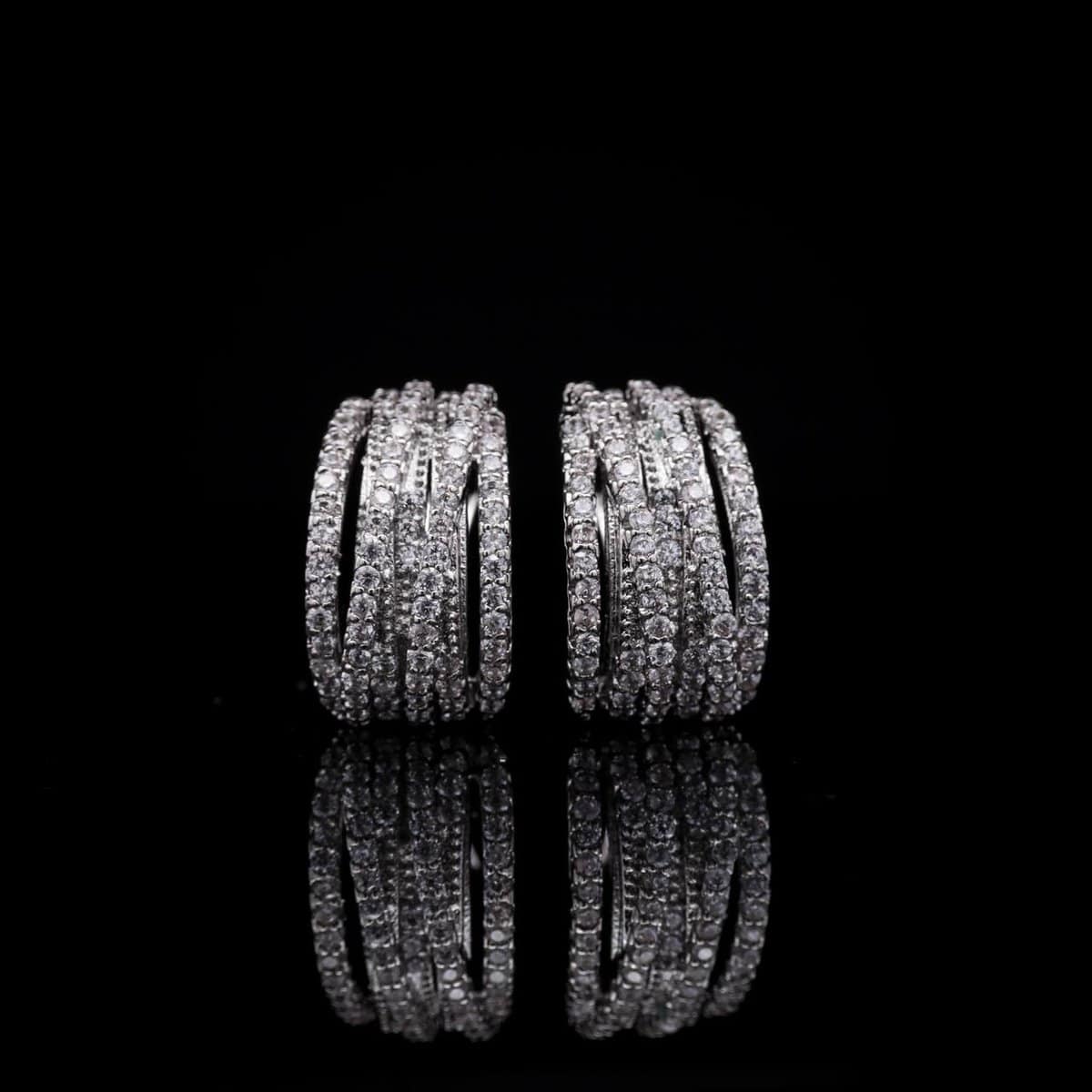 Omnia Zaina Silver Hoop Earrings in High-Quality Yellow Zircon Stone in Rhodium Plated with Multi-Layered Design - OMNIASTORES UAE