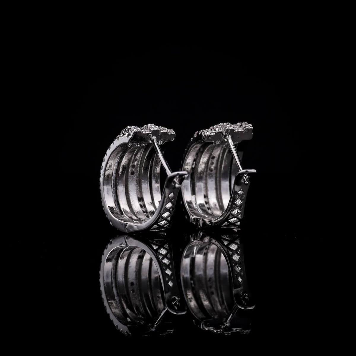 Omnia Zaina Silver Hoop Earrings in High-Quality Yellow Zircon Stone in Rhodium Plated with Multi-Layered Design - OMNIASTORES UAE