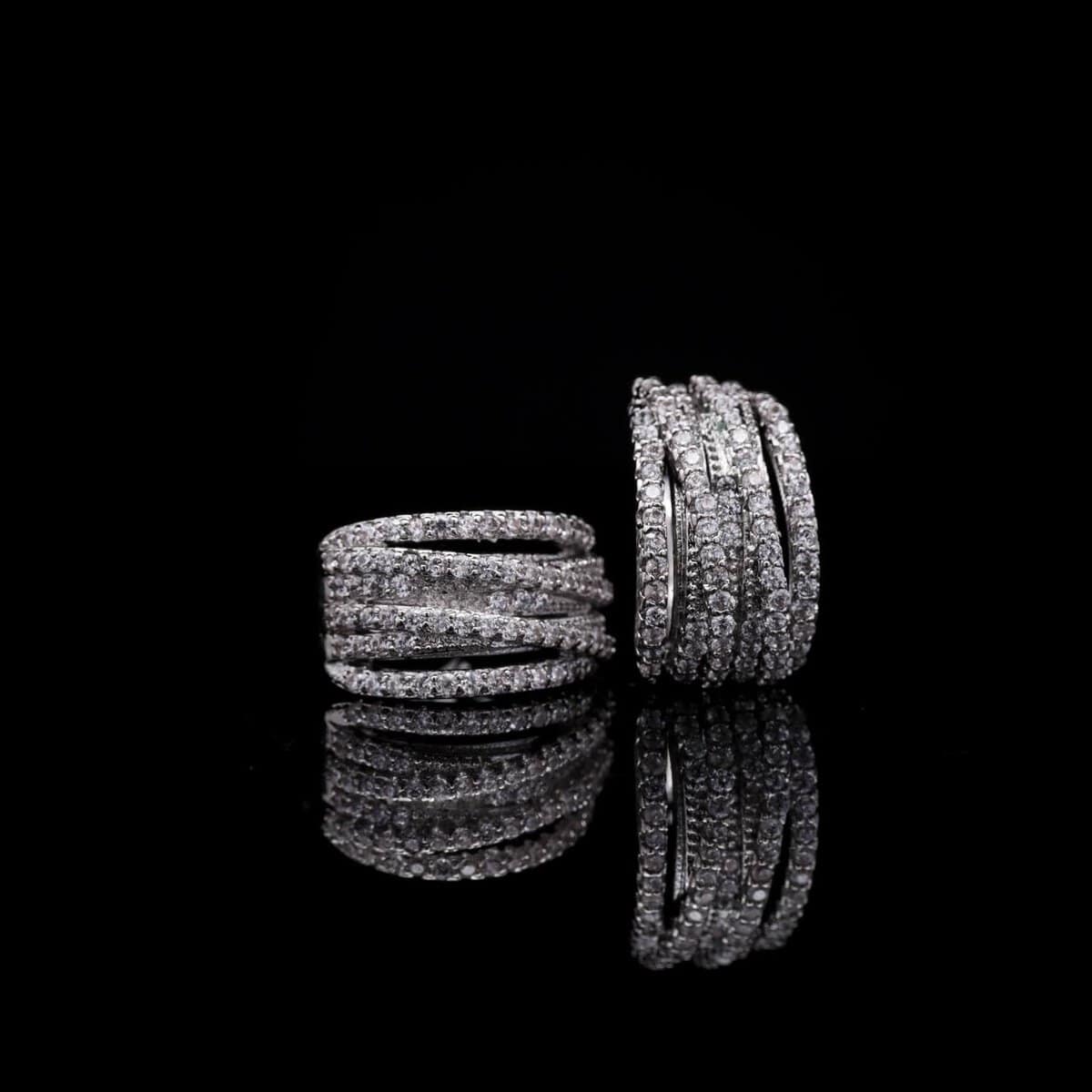 Omnia Zaina Silver Hoop Earrings in High-Quality Yellow Zircon Stone in Rhodium Plated with Multi-Layered Design - OMNIASTORES UAE