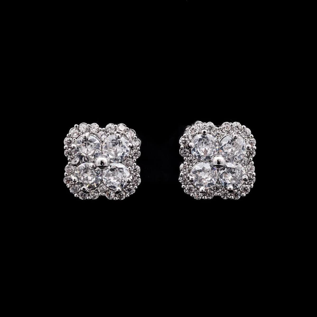 Omnia Evelyn White Floral Stud Earrings in High-Quality Zircon Stone in Rhodium Plated - OMNIASTORES UAE