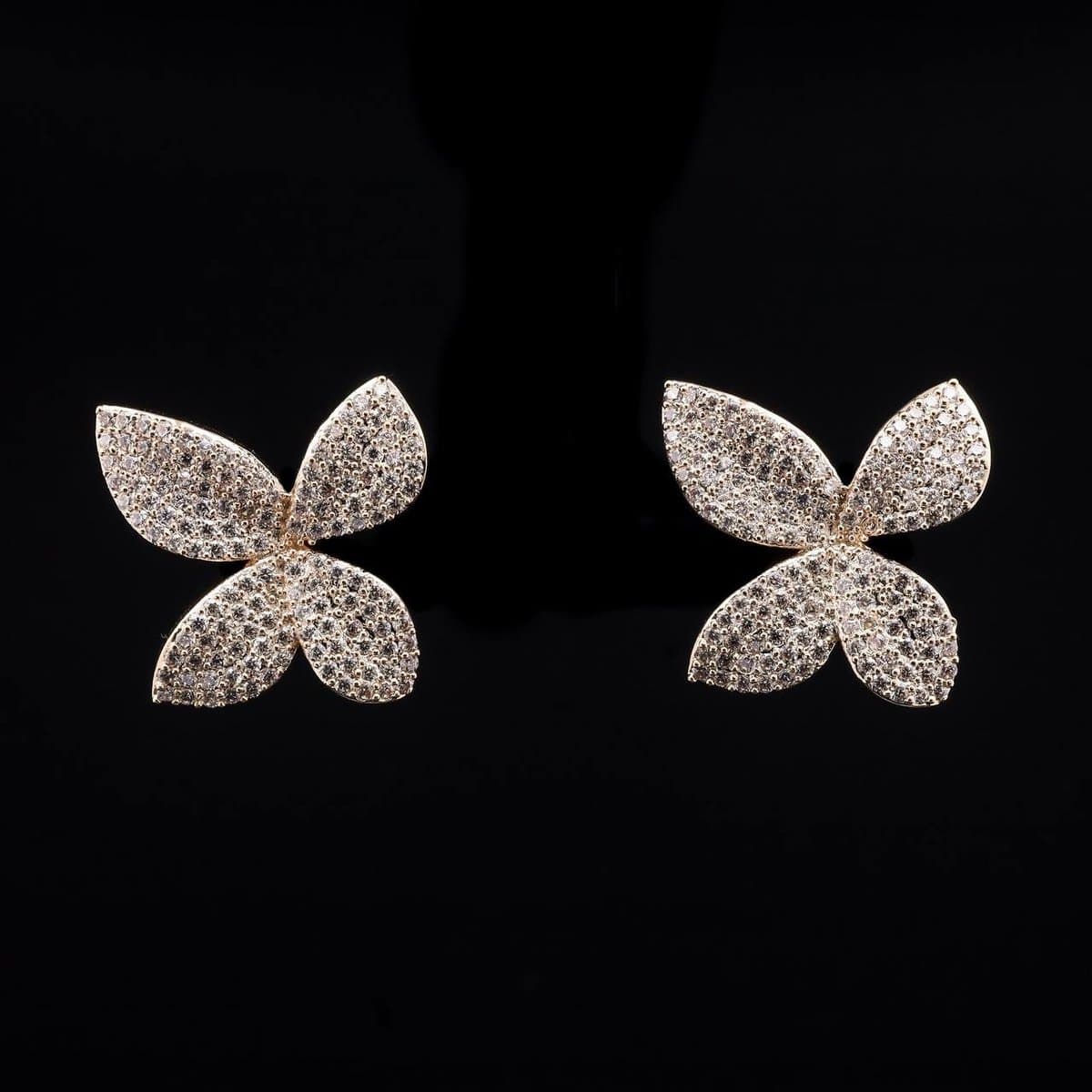 Omnia Golden Butterfly Earrings with High-Quality Zircon Stones in Rhodium Plated - OMNIASTORES UAE