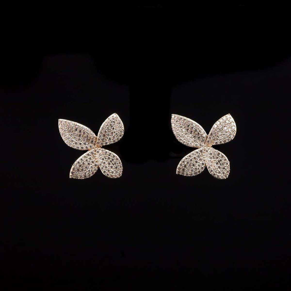 Omnia Golden Butterfly Earrings with High-Quality Zircon Stones in Rhodium Plated - OMNIASTORES UAE